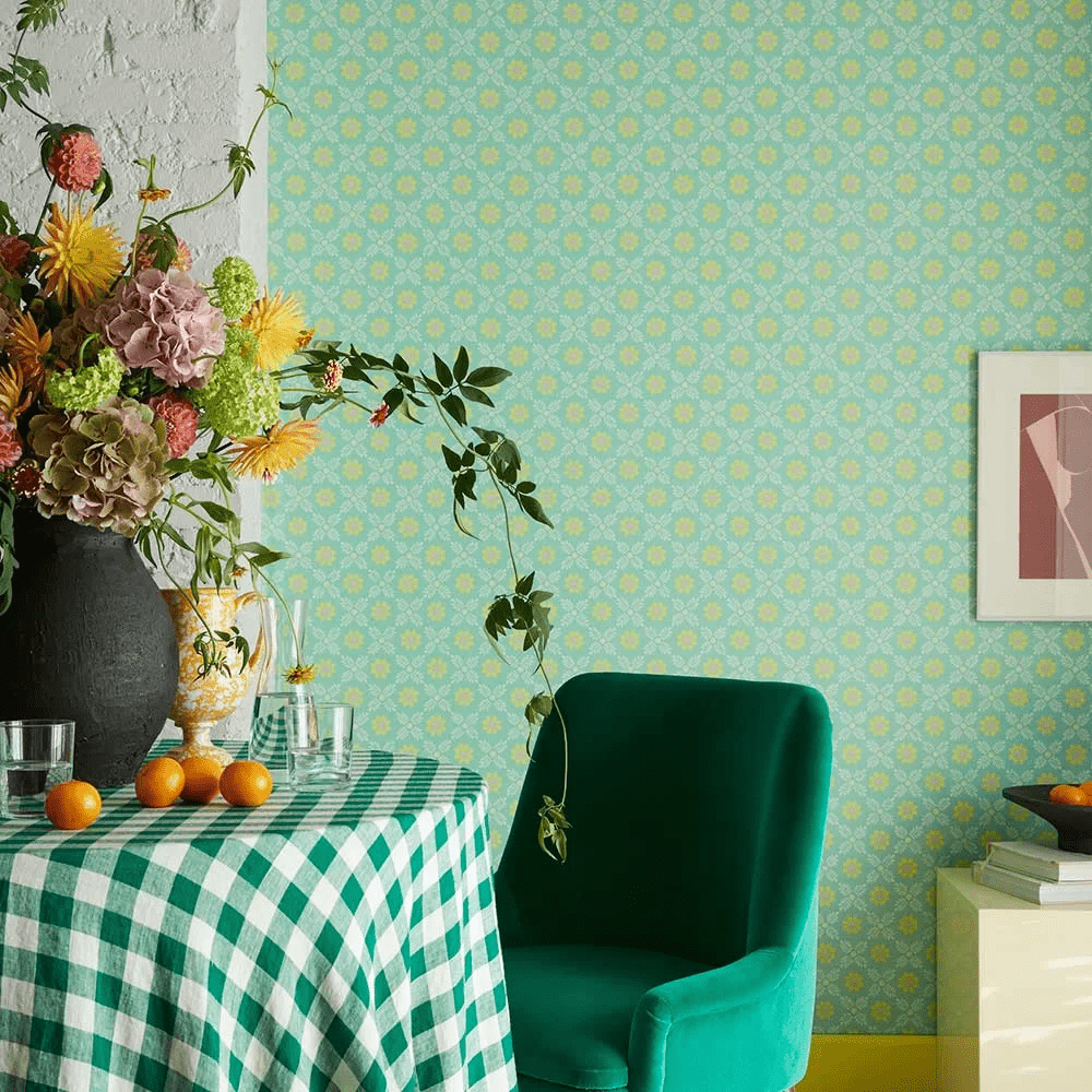 Ditsy Block Wallpaper - Green Verditer - Little Greene - 0267DIGREEN - Premier Wallcovering
