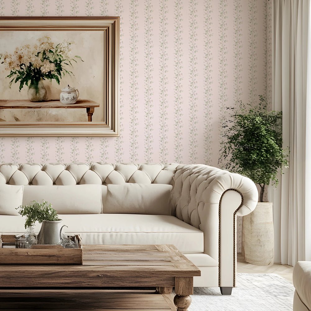 Ditsy Hawthorn Stripe Wallpaper - Soft Pink - Lucie Annabel - LAN100420 - Premier Wallcovering
