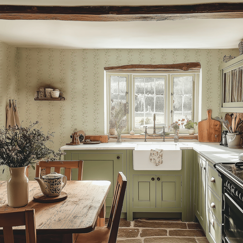 Ditsy Hawthorn Stripe Wallpaper - Sage - Lucie Annabel - LAN100421 - Premier Wallcovering