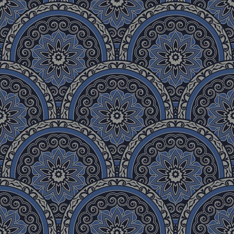 Divine Plates Metallic Wallpaper - Blue - SK Filson - SK10026 - Premier Wallcovering