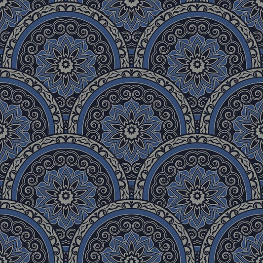 Divine Plates Metallic Wallpaper - Blue - SK Filson - SK10026 - Premier Wallcovering