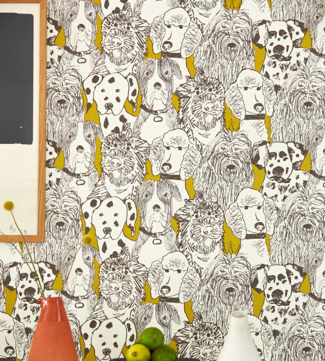 Doggy Day Care Wallpaper - Mustard - NHAW112945 - Scion - Premier Wallcovering
