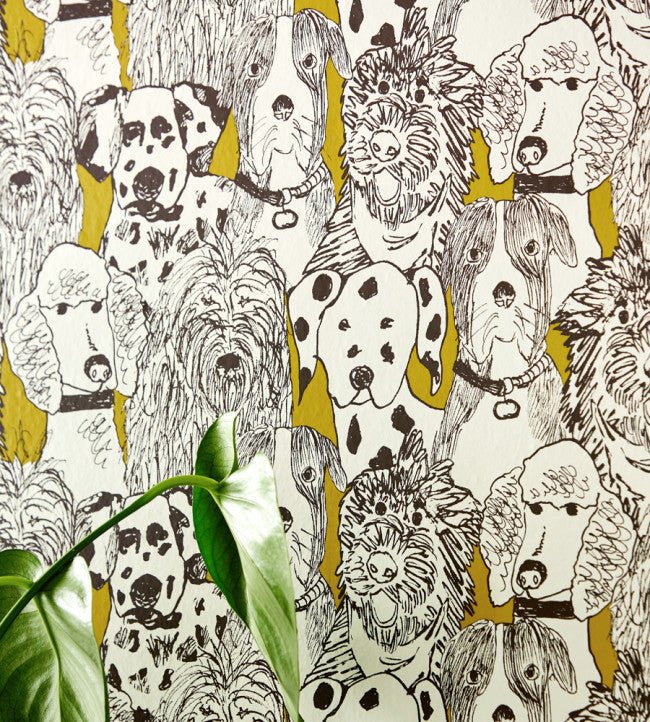 Doggy Day Care Wallpaper - Mustard - NHAW112945 - Scion - Premier Wallcovering