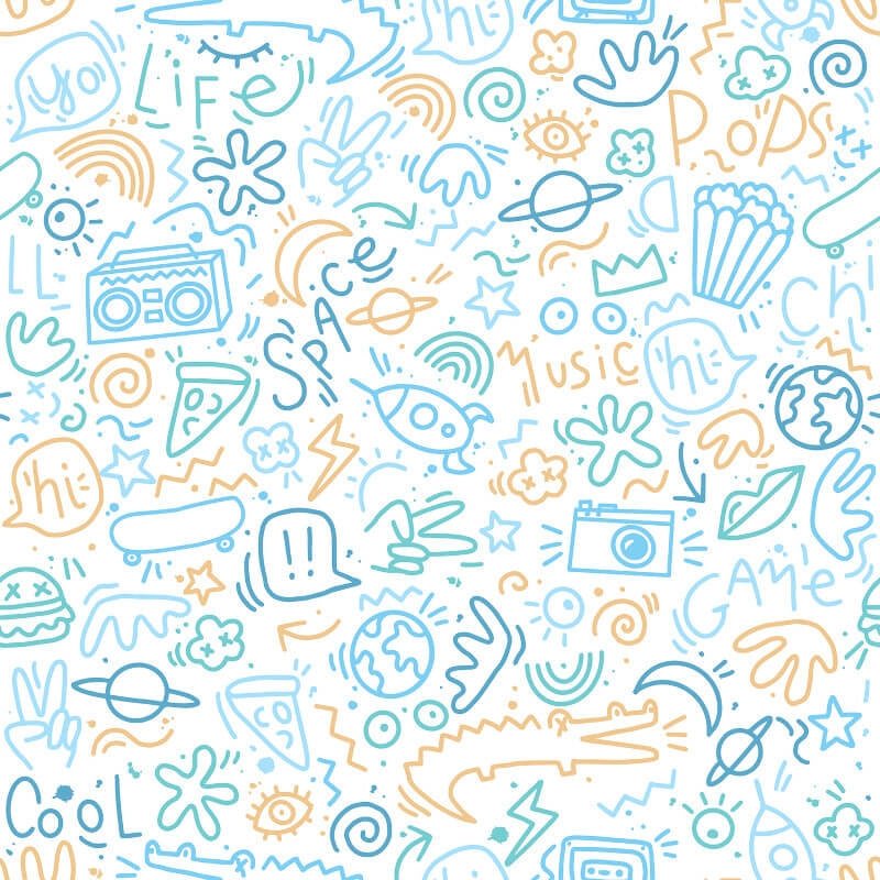 Doodle Metallic Wallpaper - Blue/Yellow - Muriva - M45701 - Premier Wallcovering