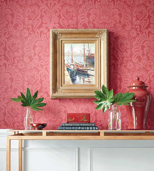 Dorian Damask Wallpaper - Navy - Thibaut - T89107 - Premier Wallcovering