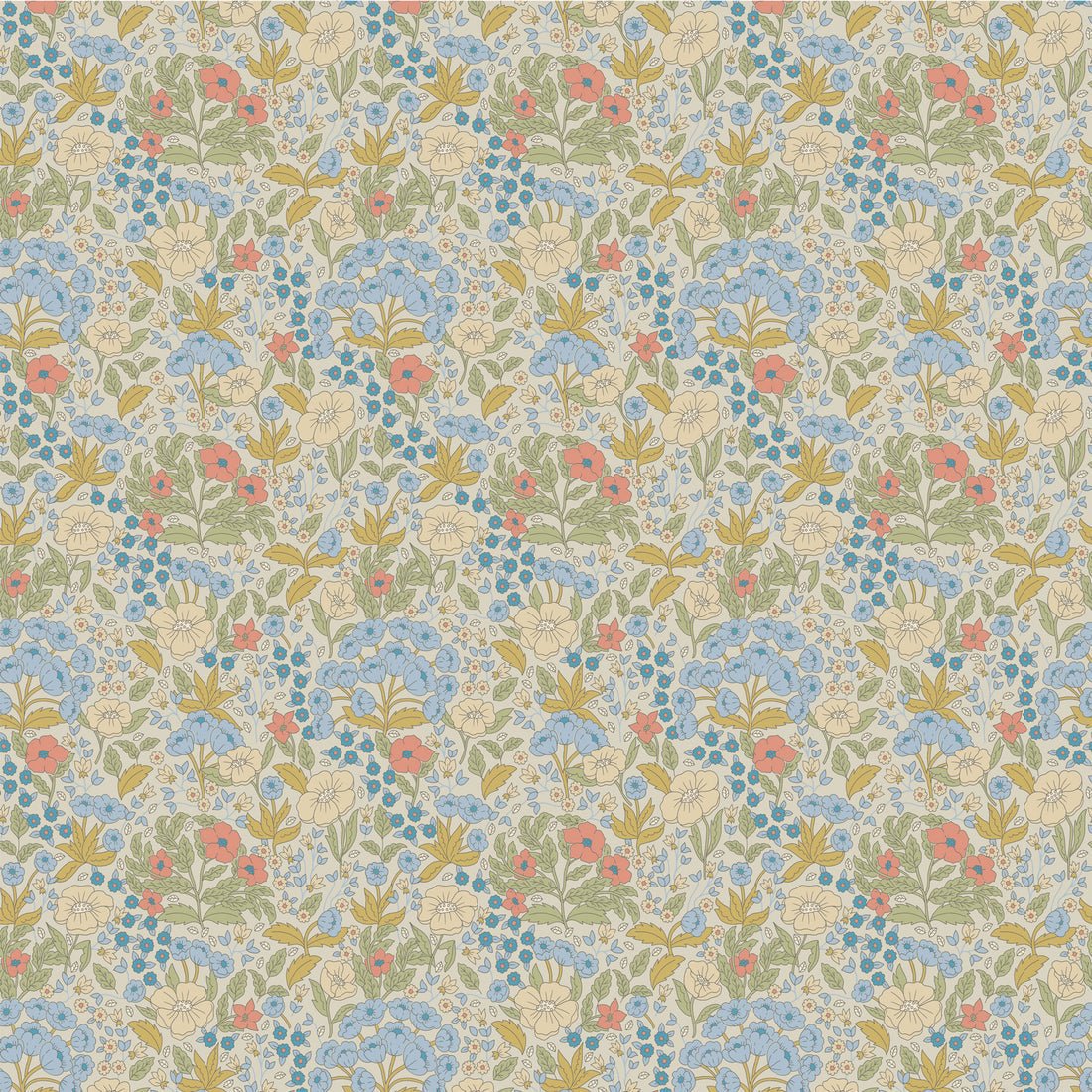 Doris Wallpaper - Blue & Mustard - Summer Gray - Premier Wallcovering