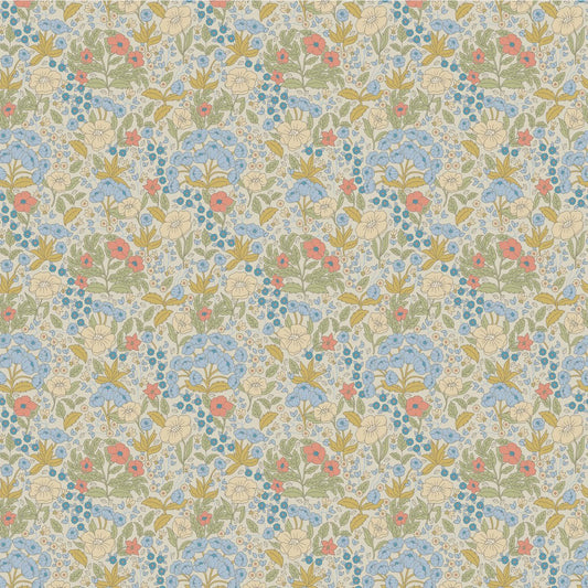 Doris Wallpaper - Blue & Mustard - Summer Gray - Premier Wallcovering