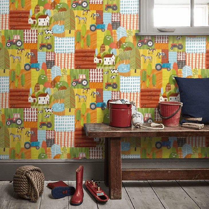 Down On The Farm Wallpaper - Orange Crush - Ohpopsi - WGU50119W - Premier Wallcovering