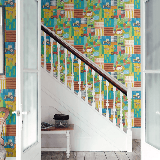 Down On The Farm Wallpaper - Teal Twist - Ohpopsi - WGU50118W - Premier Wallcovering