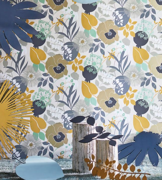 Doyenne Wallpaper - Ochre/Stone/Mint - HSTO111490 - Harlequin - Premier Wallcovering