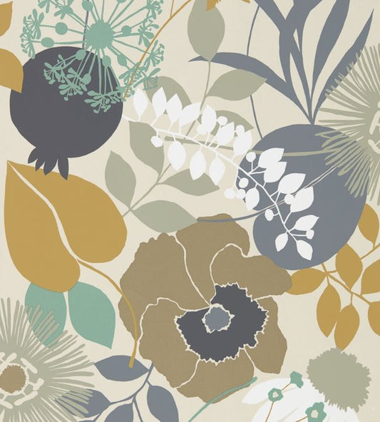 Doyenne Wallpaper - Ochre/Stone/Mint - HSTO111490 - Harlequin - Premier Wallcovering