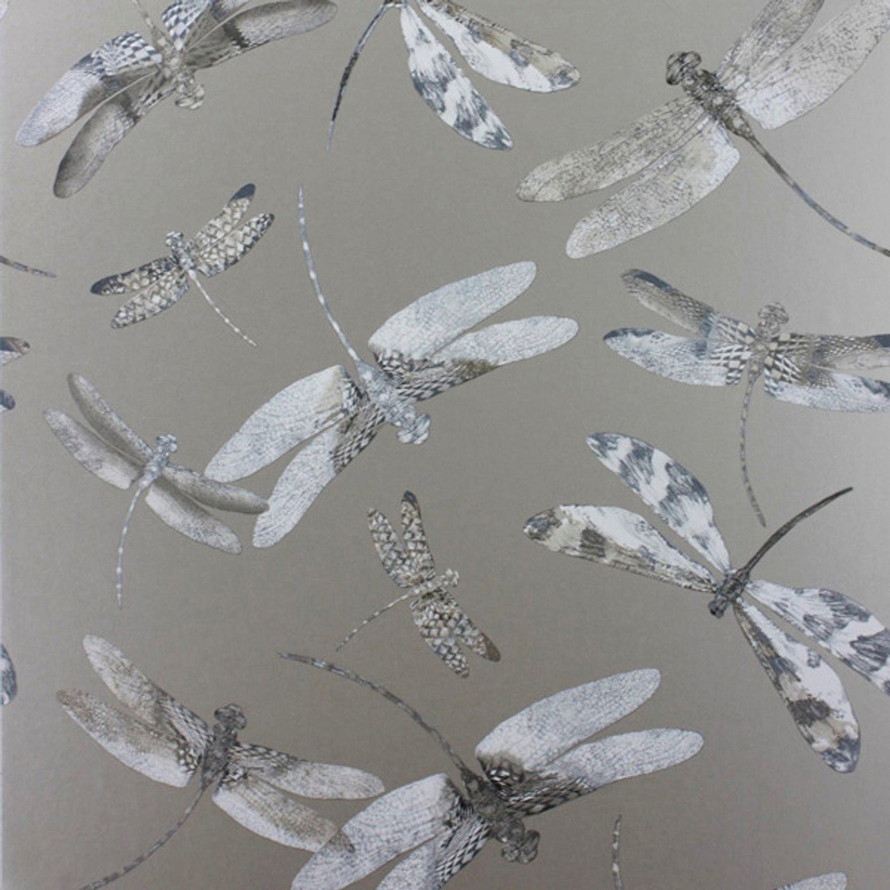 Dragonfly Dance Wallpaper - Grey/Metallic Gilver - Matthew Williamson - W6650-06 - Premier Wallcovering