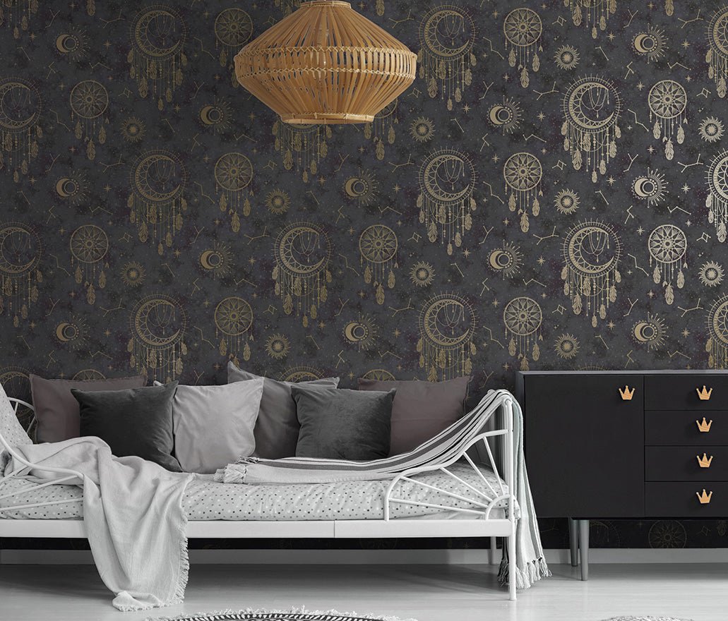 Dreamcatcher Wallpaper - Black/Gold - Holden Décor - 13330 - Premier Wallcovering