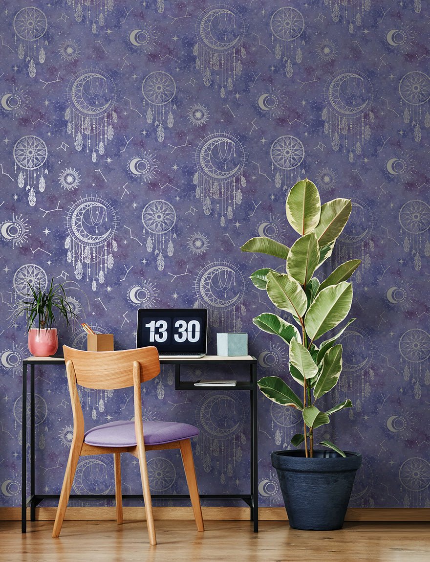 Dreamcatcher Wallpaper - Purple/Silver - Holden Décor - 13331 - Premier Wallcovering
