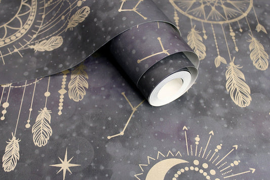 Dreamcatcher Wallpaper - Black/Gold - Holden Décor - 13330 - Premier Wallcovering