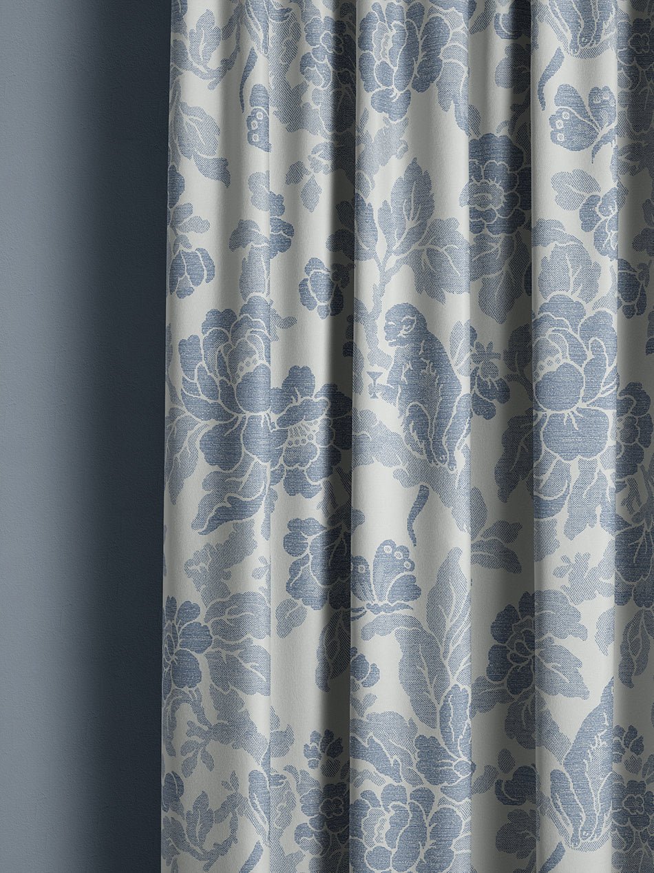 Drunken Monkey Recycled Velvet Fabric - China Blue - Divine Savages - DVS179-DMKY-CHINA-VEL-MET - Premier Wallcovering