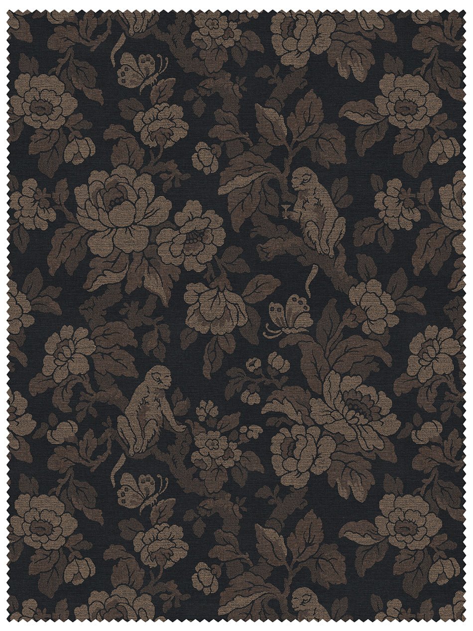 Drunken Monkey Recycled Velvet Fabric - Black Gold - Divine Savages - DVS153-DMKY-BLK-GLD-VEL-MET - Premier Wallcovering