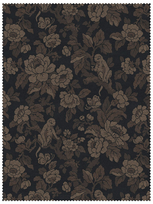 Drunken Monkey Recycled Velvet Fabric - Black Gold - Divine Savages - DVS153-DMKY-BLK-GLD-VEL-MET - Premier Wallcovering
