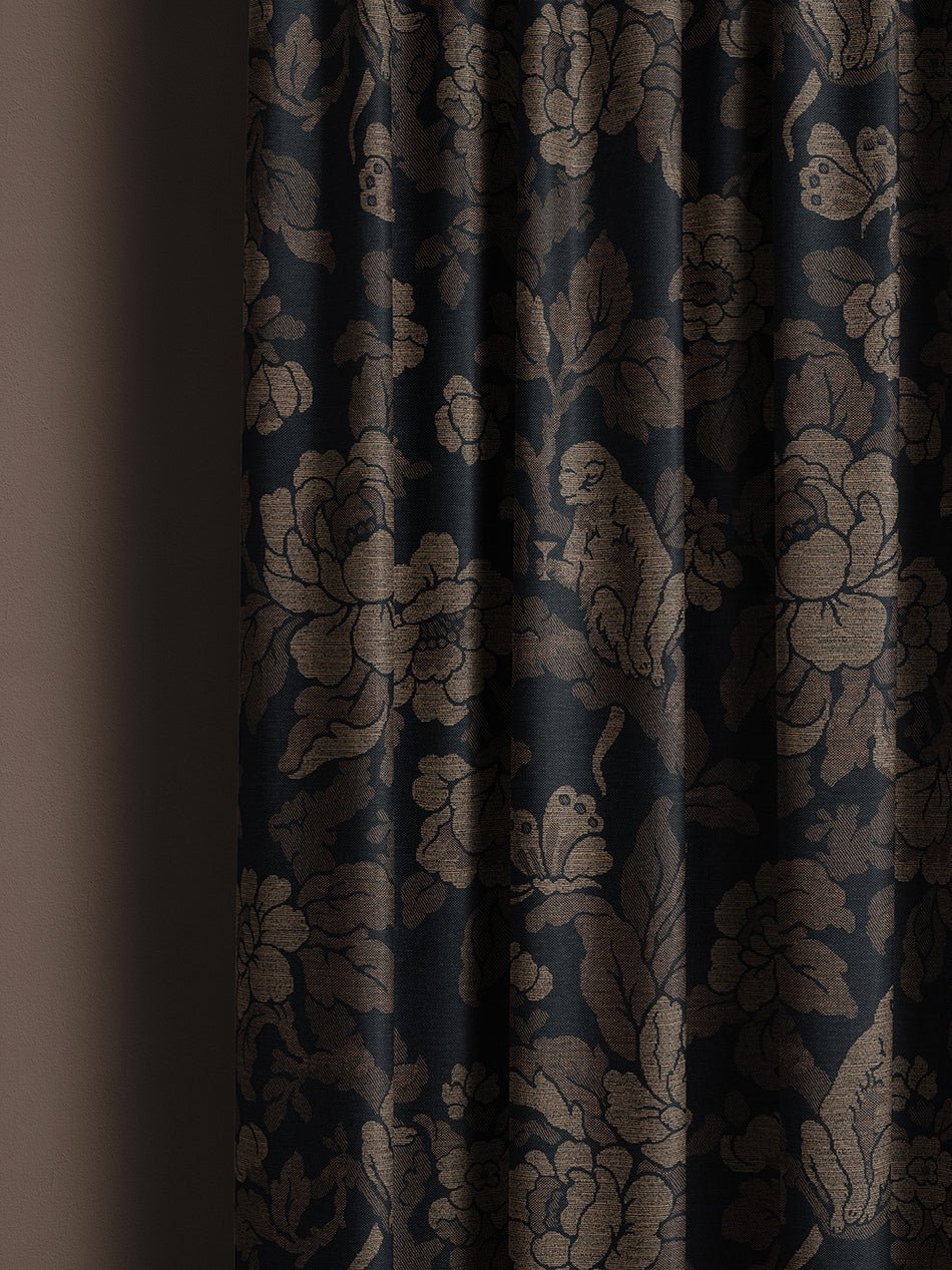 Drunken Monkey Recycled Velvet Fabric - Black Gold - Divine Savages - DVS153-DMKY-BLK-GLD-VEL-MET - Premier Wallcovering
