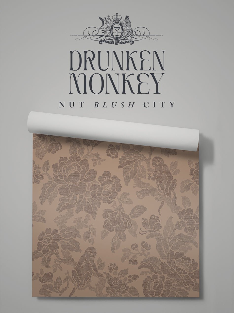 Drunken Monkey Wallpaper - Nut Blush City - Divine Savages - DVS178-DMKY-BLUSH-WR - Premier Wallcovering