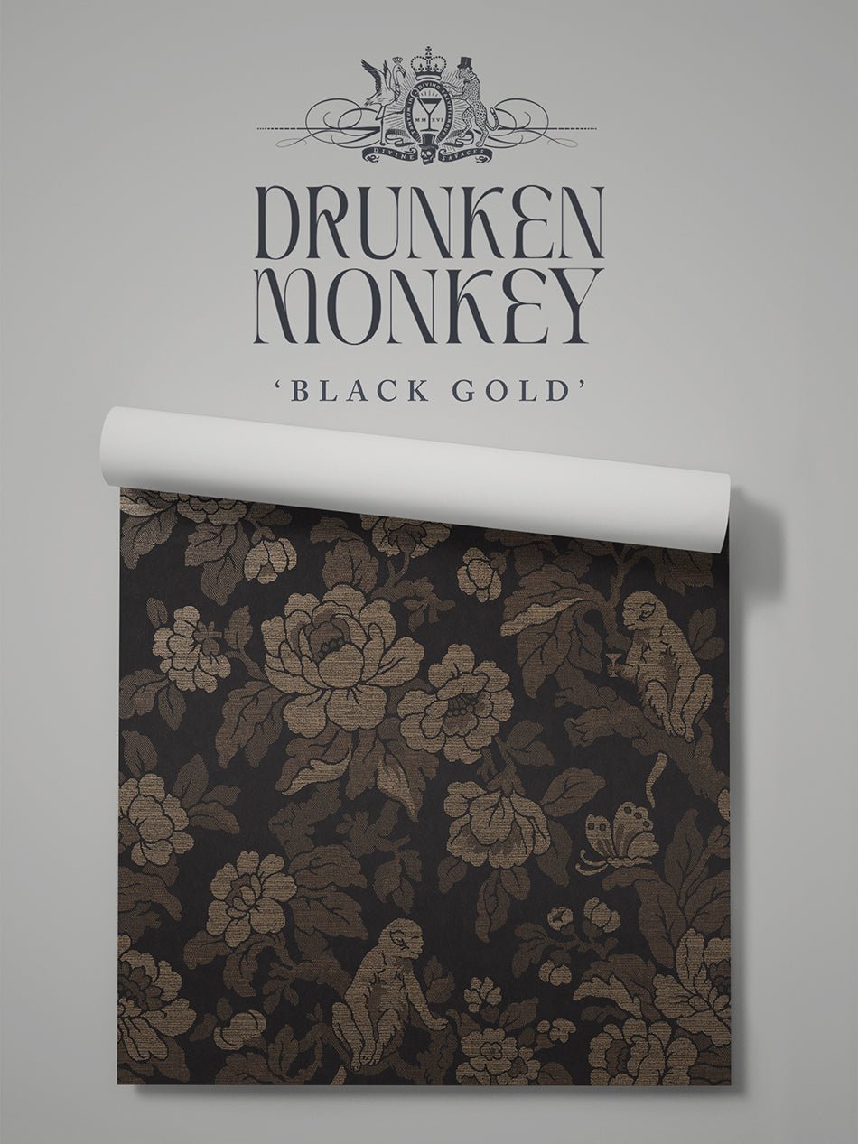 Drunken Monkey Wallpaper - Black Gold - Divine Savages - DVS153-DMKY-BLK-GLD-WR - Premier Wallcovering