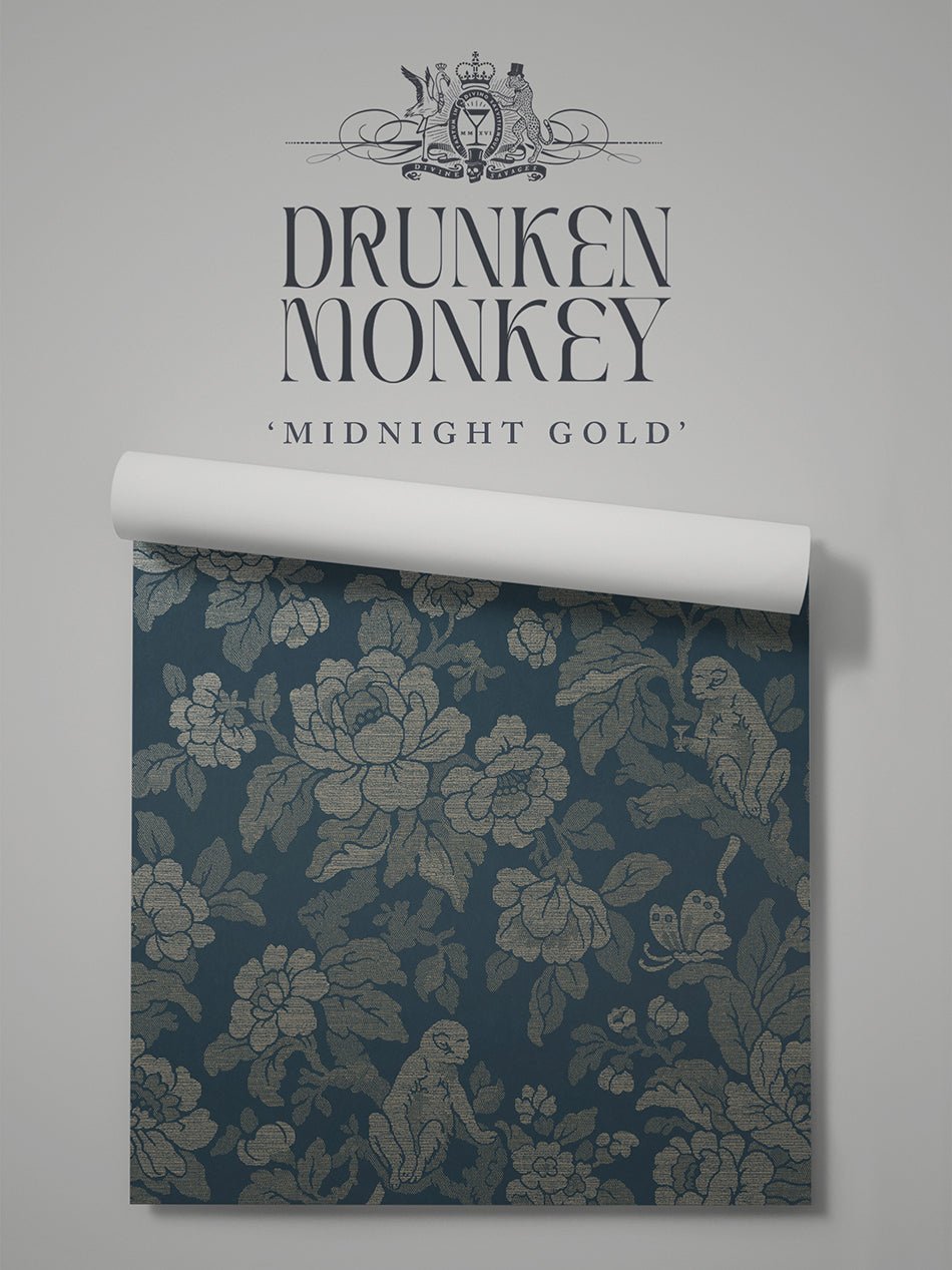 Drunken Monkey Wallpaper - Midnight Gold - Divine Savages - DVS155-DMKY-MDN-GLD-WR - Premier Wallcovering