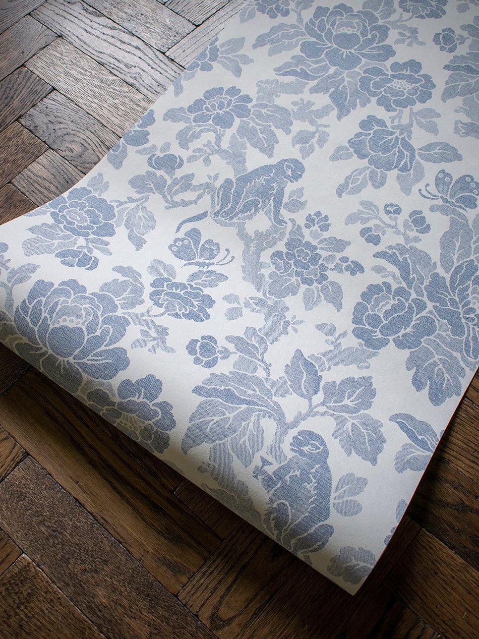 Drunken Monkey Wallpaper - China Blue - Divine Savages - DVS179-DMKY-CHINA-WR - Premier Wallcovering