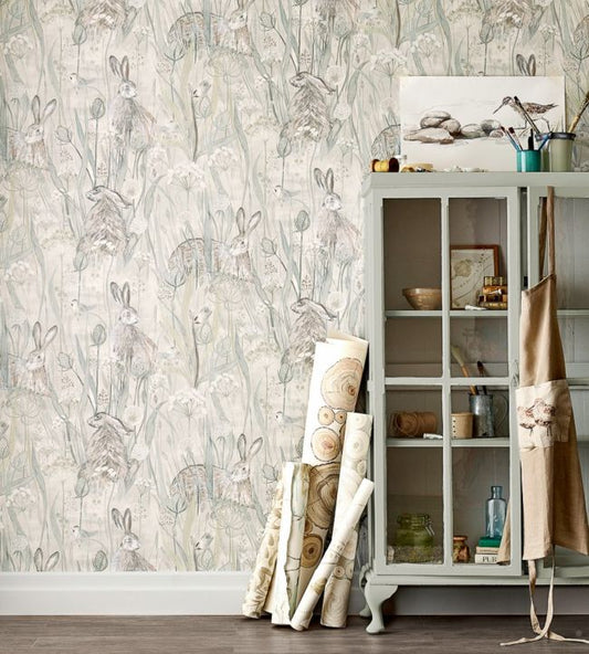 Dune Hares Wallpaper - Mist/Pebble - DEBB216518 - Sanderson - Premier Wallcovering