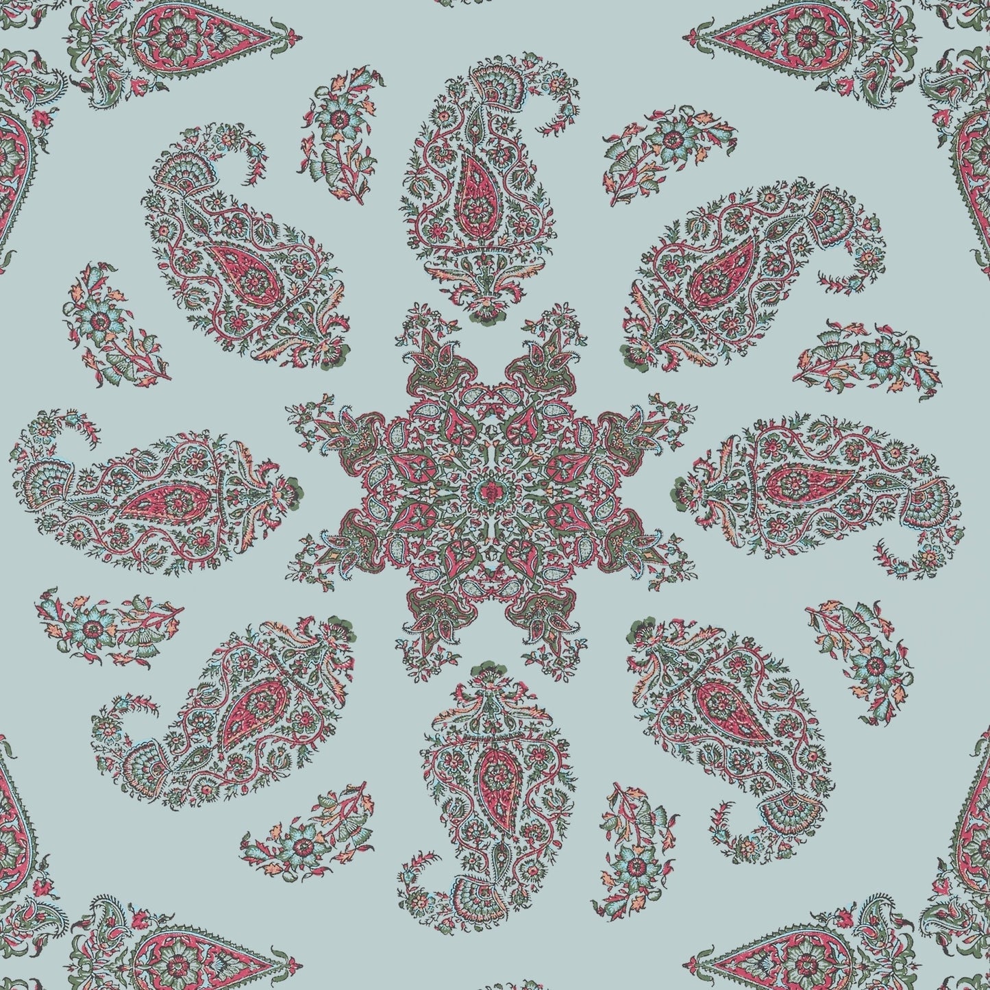 East India Wallpaper - Raspberry & Teal - Thibaut - T36431 - Premier Wallcovering