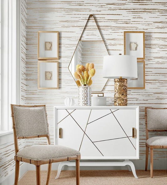 Echo Wallpaper - Metallic Silver on White - Thibaut - T10453 - Premier Wallcovering