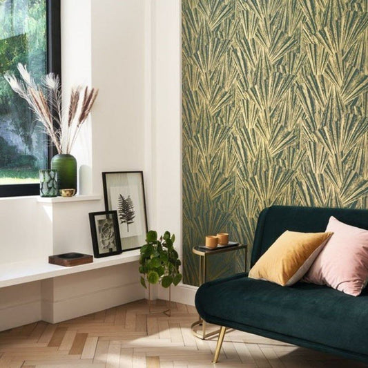 Eclat Foil 1930 Wallpaper - Bleu And Cuivre - Casadeco - 85746535 - Premier Wallcovering