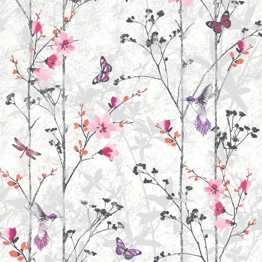 Eden Butterflies Wallpaper - Pink - Muriva - 102550 - Premier Wallcovering