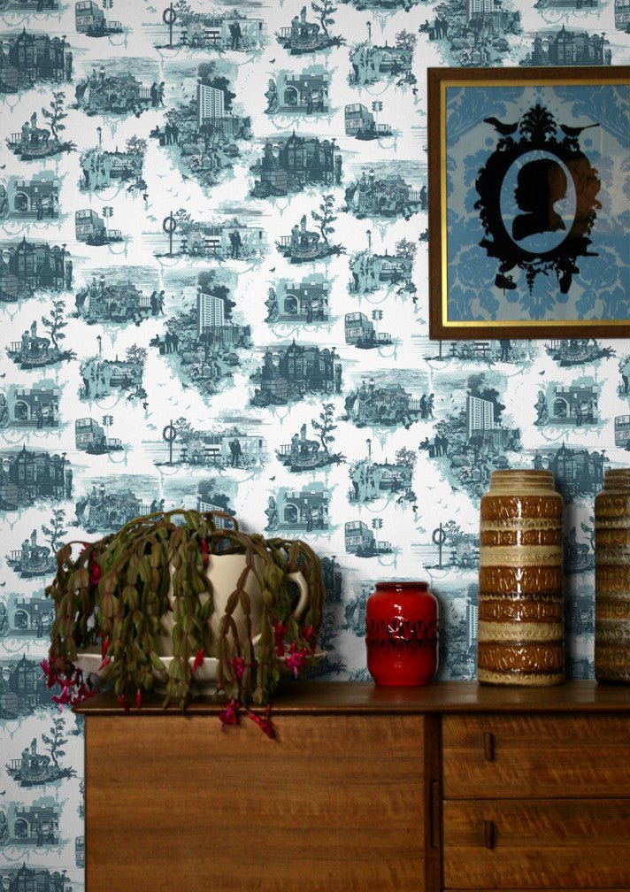 Edinburgh Toile Wallpaper - Blue - Timorous Beasties - TB/EDTOIL/MICA/03 - Premier Wallcovering