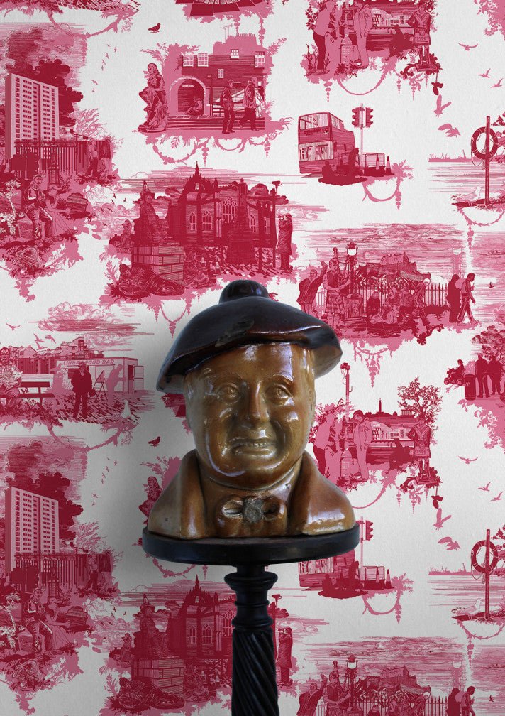 Edinburgh Toile Wallpaper - Red - Timorous Beasties - TB/EDTOIL/MICA/01 - Premier Wallcovering