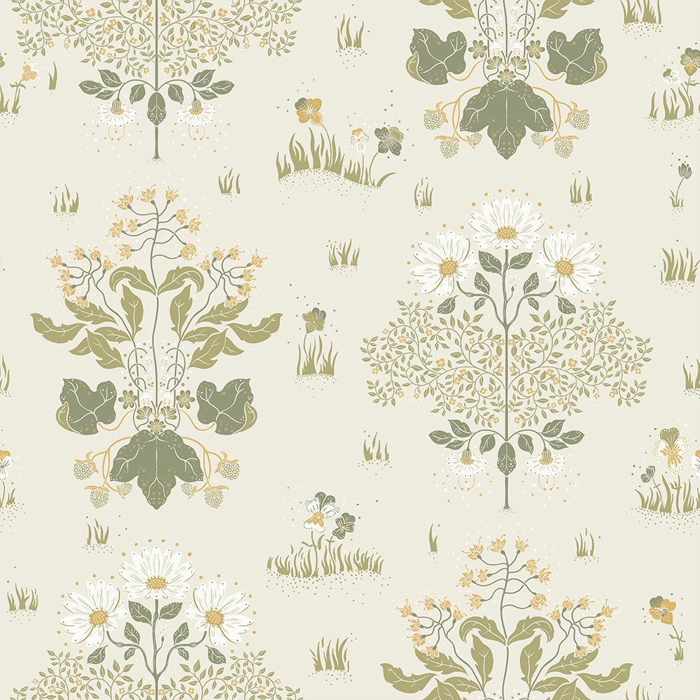 Edla Wallpaper - White Green - Midbec - 83133 - Premier Wallcovering