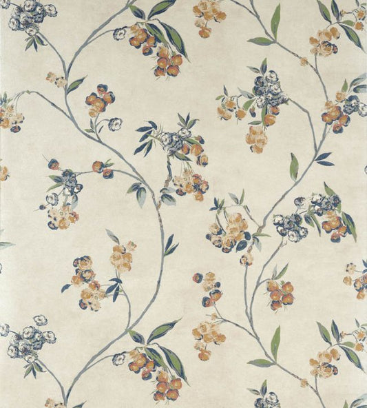 Edo Bloom Wallpaper - Apricot & Slate On Pearl - Anna French - AT16152 - Premier Wallcovering