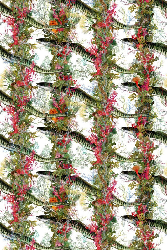 Eel Colonnade Fabric - Green - Timorous Beasties - DIGIP/EEL/LU/01 - Premier Wallcovering