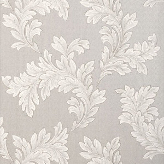 Eland Acanthus Wallpaper - Grey on Metallic Silver - Thibaut - T1057 - Premier Wallcovering