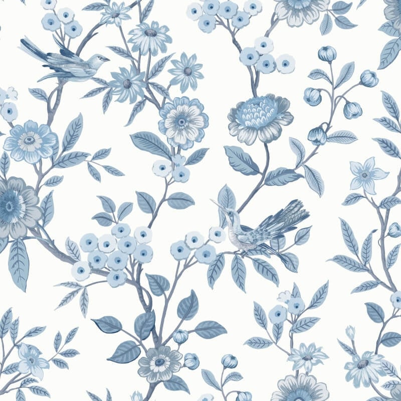 Eleanor Floral Birds Wallpaper - Blue - Fine Décor - FD43447 - Premier Wallcovering