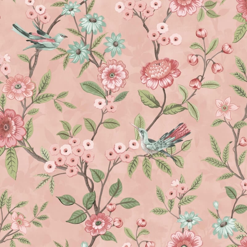 Eleanor Floral Birds Wallpaper - Pink - Fine Décor - FD43445 - Premier Wallcovering