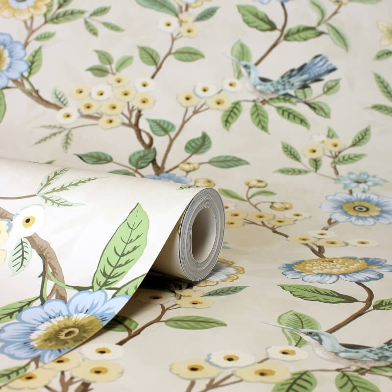 Eleanor Floral Birds Wallpaper - Natural - Fine Décor - FD43448 - Premier Wallcovering