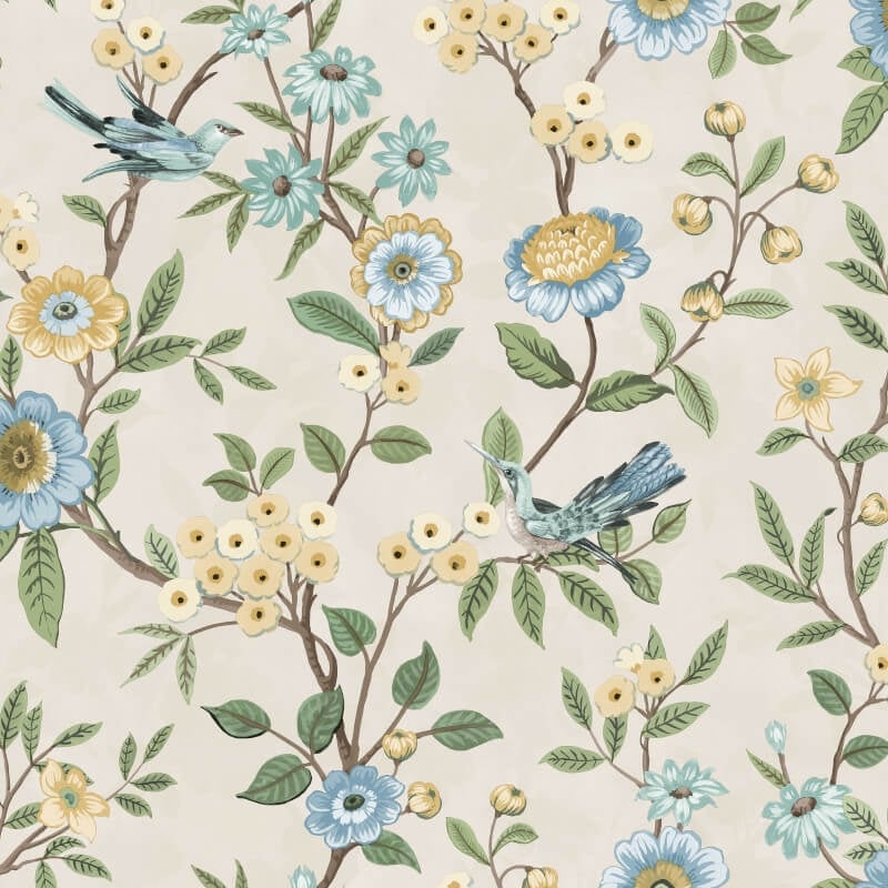 Eleanor Floral Birds Wallpaper - Natural - Fine Décor - FD43448 - Premier Wallcovering