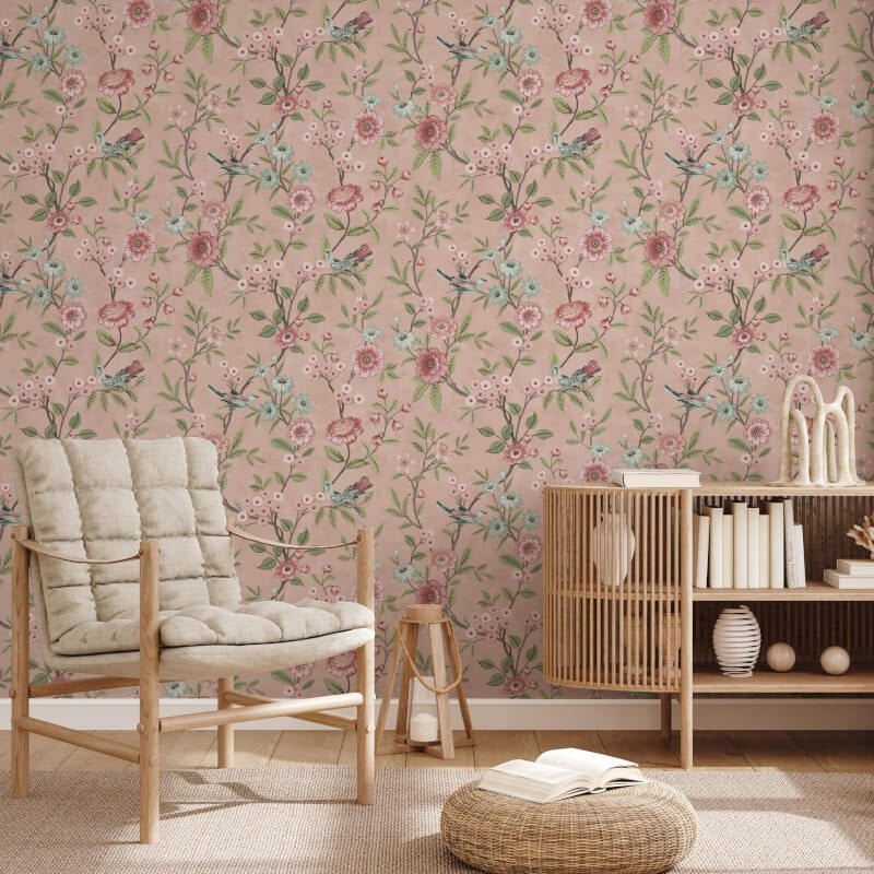 Eleanor Floral Birds Wallpaper - Pink - Fine Décor - FD43445 - Premier Wallcovering