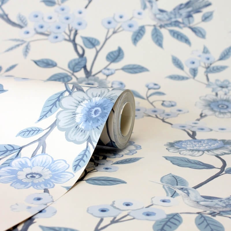 Eleanor Floral Birds Wallpaper - Blue - Fine Décor - FD43447 - Premier Wallcovering