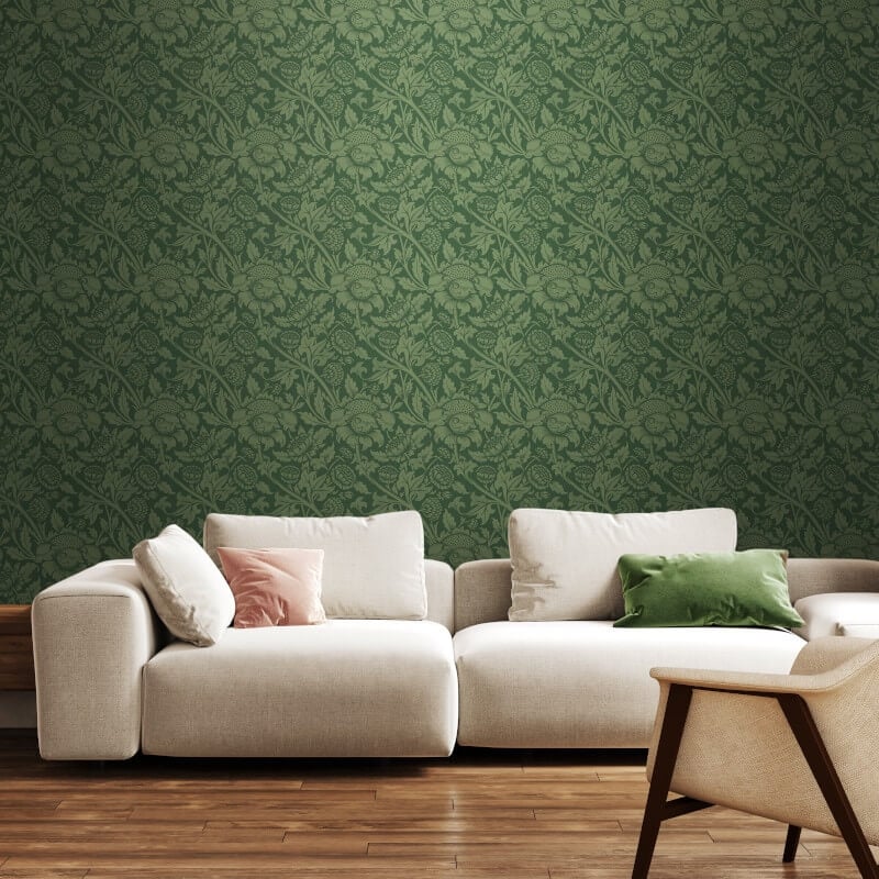 Elegance Damask Trail Wallpaper - Forest Green - Hoopla Walls - HWA1246W - Premier Wallcovering