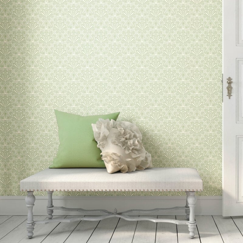 Elegance Deco Fan Wallpaper - Green - Hoopla Walls - HWA1024W - Premier Wallcovering