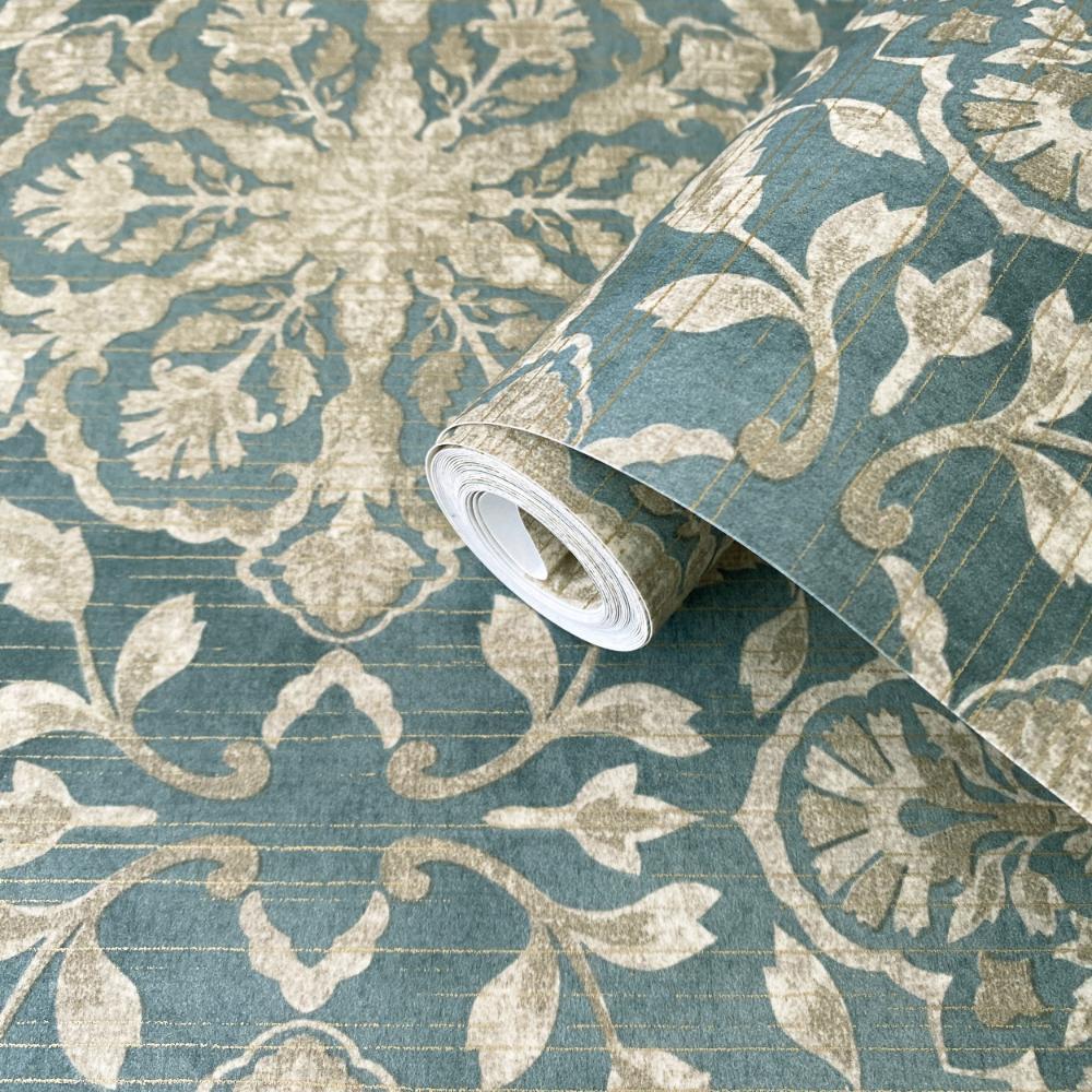 Elegance Floral Stripe Wallpaper - Green / Beige - Galerie - DWP0353 - 05 - Premier Wallcovering