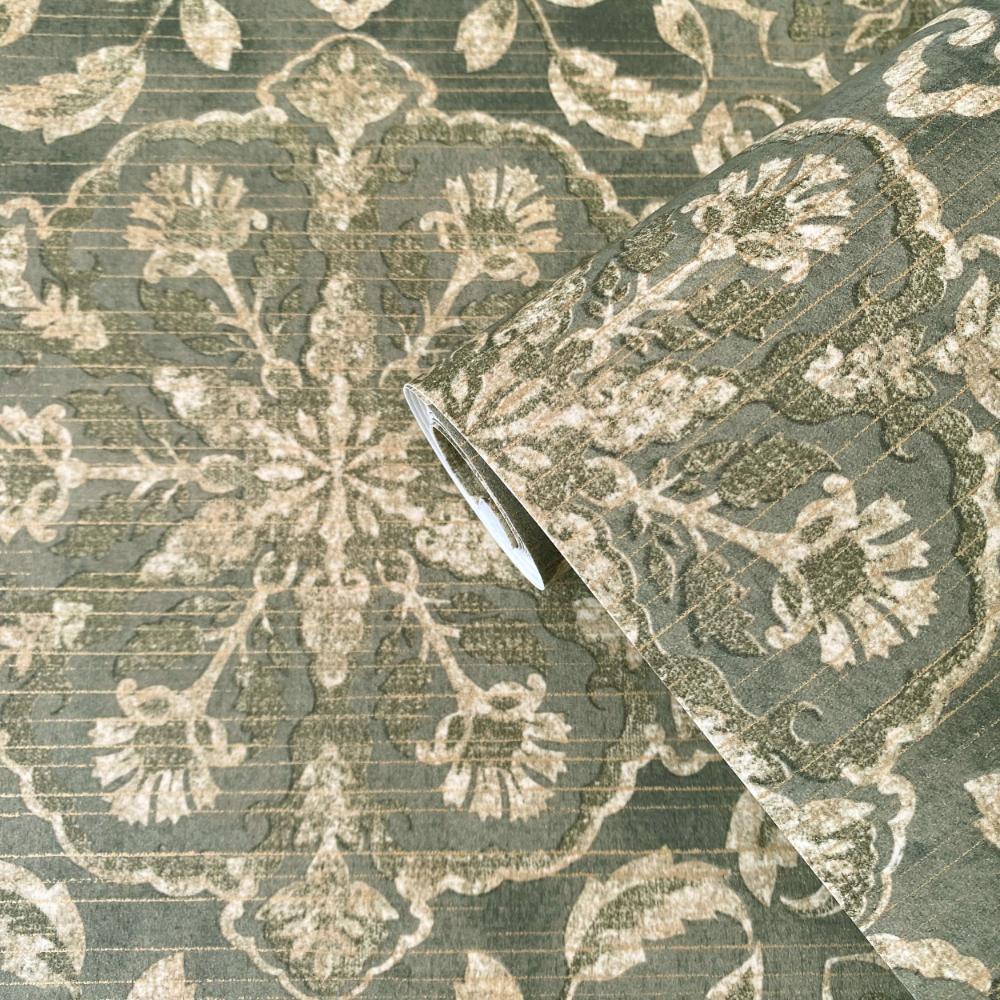 Elegance Floral Stripe Wallpaper - Green - Galerie - DWP0353 - 01 - Premier Wallcovering