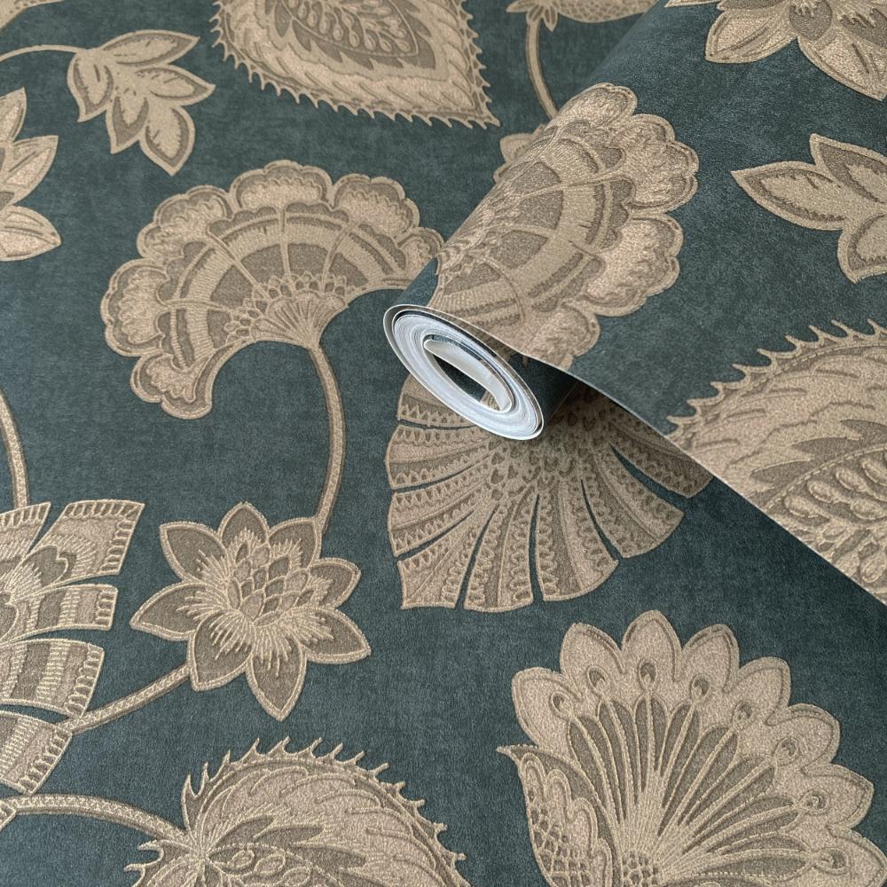Elegance Flower Fan Wallpaper - Blue / Beige - Galerie - DWP0351 - 05 - Premier Wallcovering