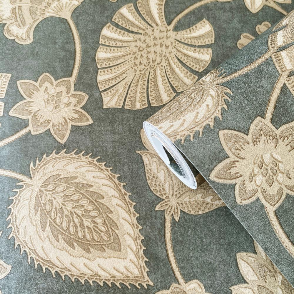 Elegance Flower Fan Wallpaper - Green / Beige - Galerie - DWP0351 - 01 - Premier Wallcovering